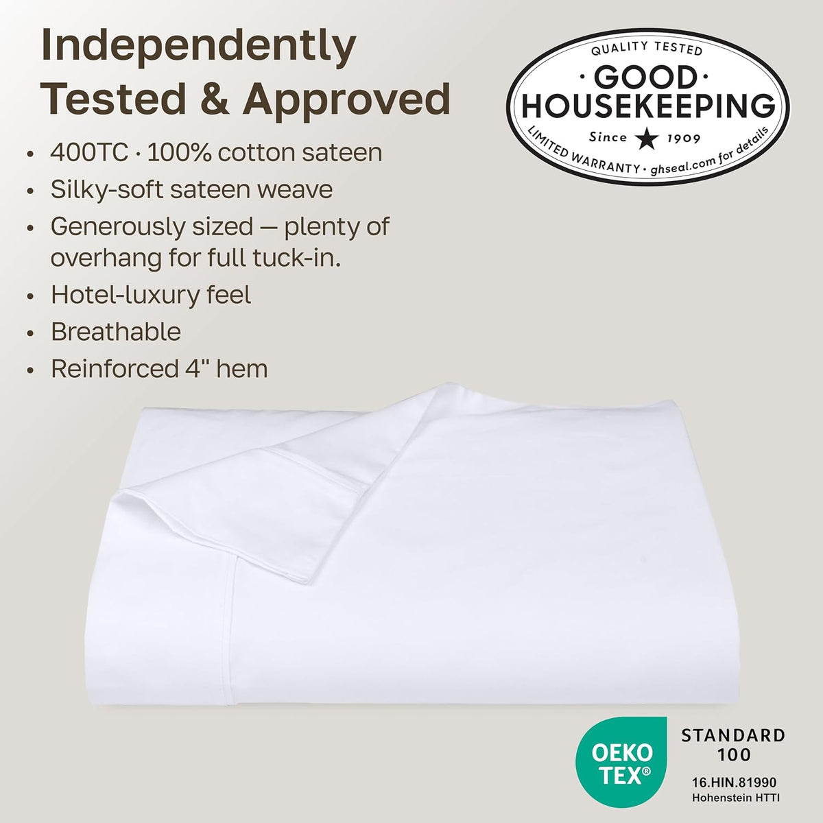 California Design Den Soft 100% Cotton Sateen King Flat Sheets, White