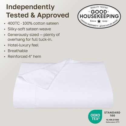 California Design Den Soft 100% Cotton Sateen King Flat Sheets, White