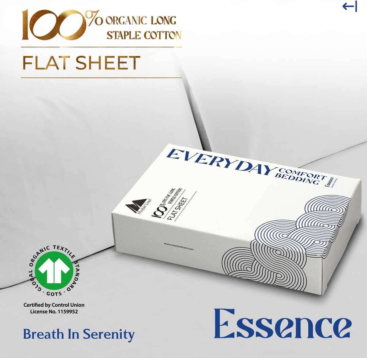 Mayfair Linen 100% Organic Cotton Percale Flat Sheet Full Size - 1 PC Flat Sheet, White - Crisp, Cool and Strong Bed Linen, Top Sheets for Hot Sleepers, Luxury Breathable GOTS Certified Sheets