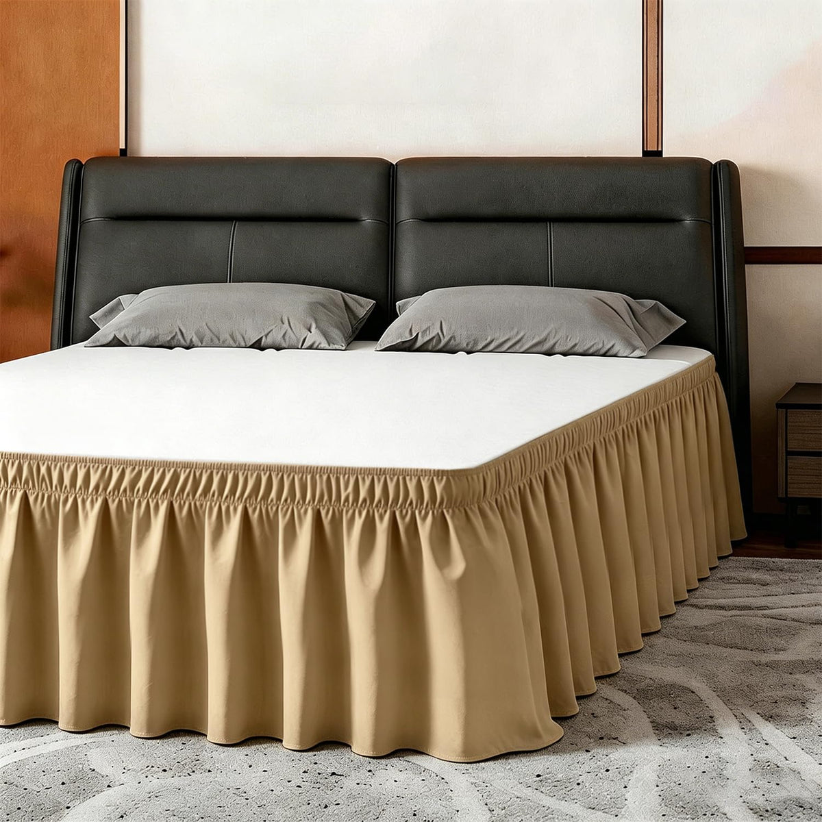ANARACHON Full Bed Skirt, Wrap-Around Elastic Ruffled Eyelet Bed Skirt Full Size Dust Ruffle with Gathered Styling and Embroidered Details, 18" Drop Length (White)