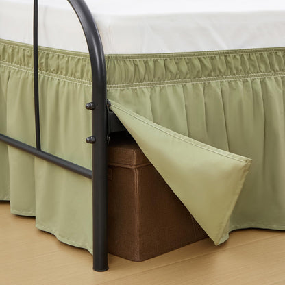 Queen Bed Skirt 14 inch Drop, Elastic Wrap Split Corner, Bright White