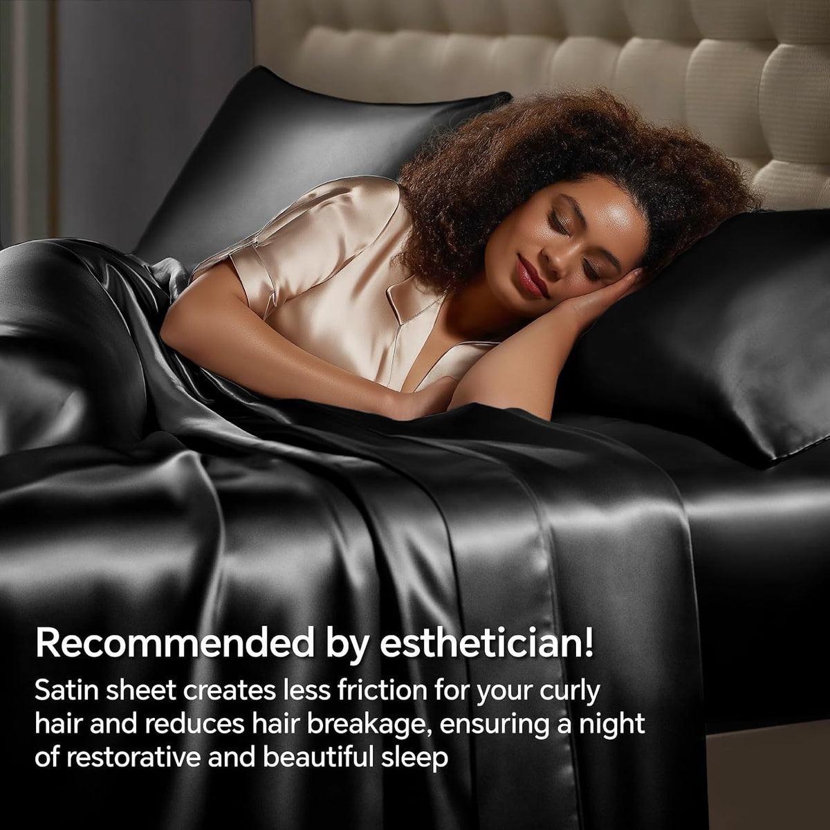 BEDELITE Satin Sheets Queen Size Bed Set, Black, 4 Pieces