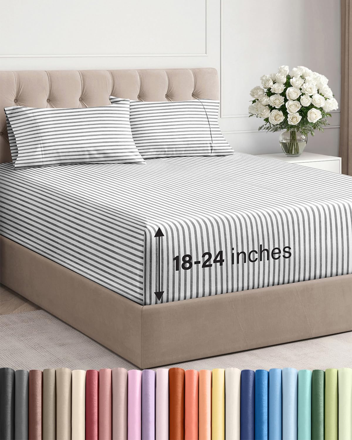 Extra Deep King Sheet Set - 4 Piece Breathable & Cooling - Antique White