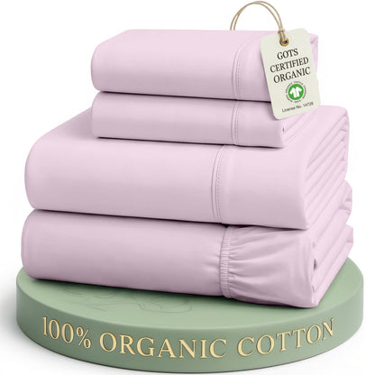 LANE LINEN Queen Sheets 100% Organic Cotton 4pc Percale Cooling - White