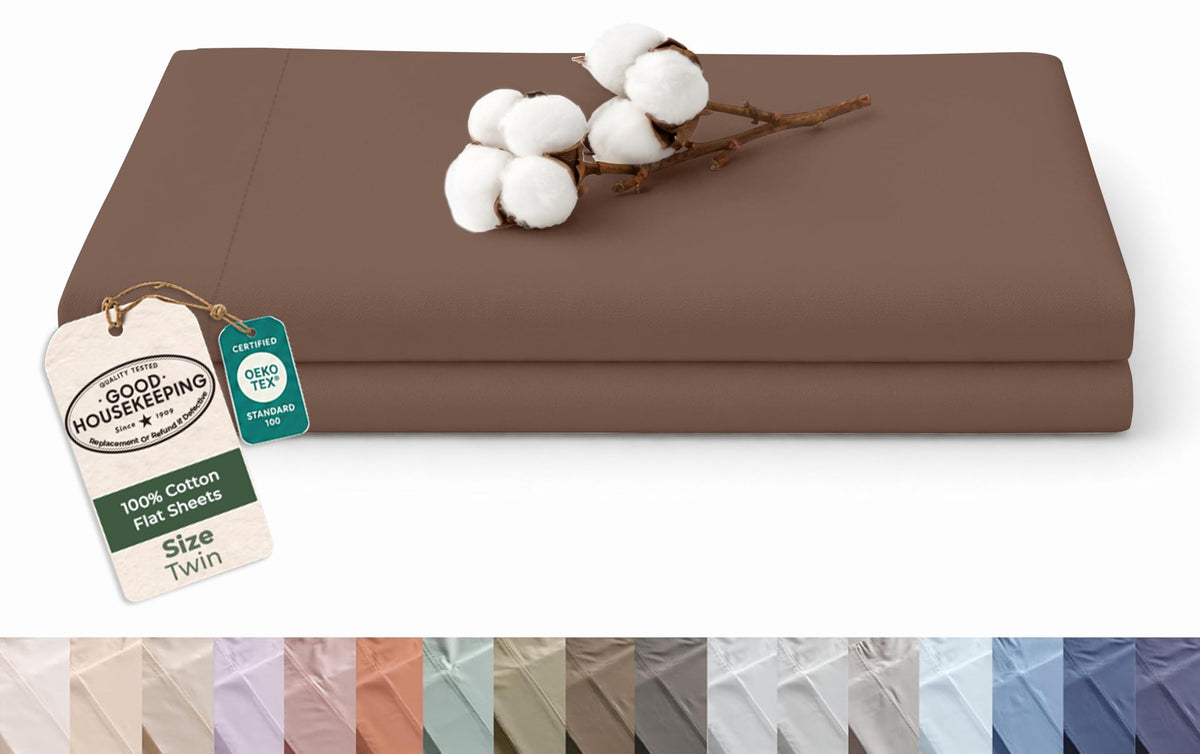 Royale Linens 100% Organic Cotton Full Size Flat Sheet Only - Percale Top Sheets - Full Flat Sheet Sold Separately - Lightweight & Super Soft 100% Cotton White Bed Sheets Only (81" x 96", White)