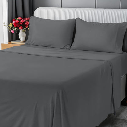 Jersey Knit Sheets 4 Piece, Cotton T-Shirt Feel, Queen, Dark Grye Grey