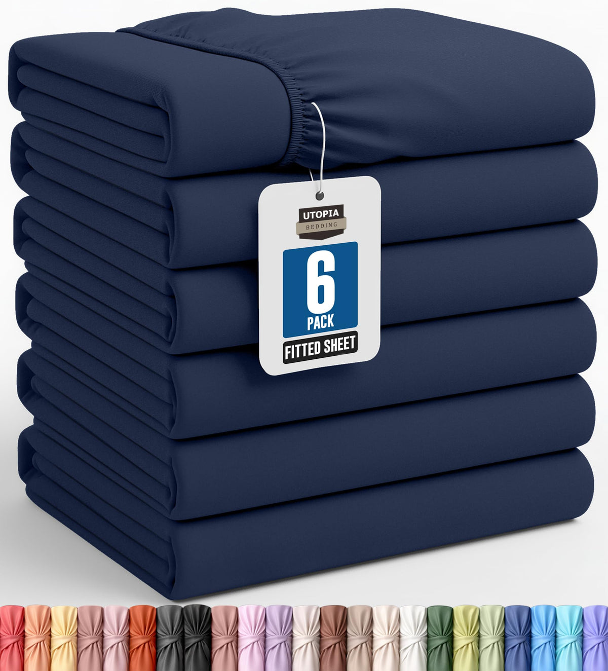 Pack of 6 Twin Fitted Sheet, Fits Up to 15 Inch Deep Pocket, White