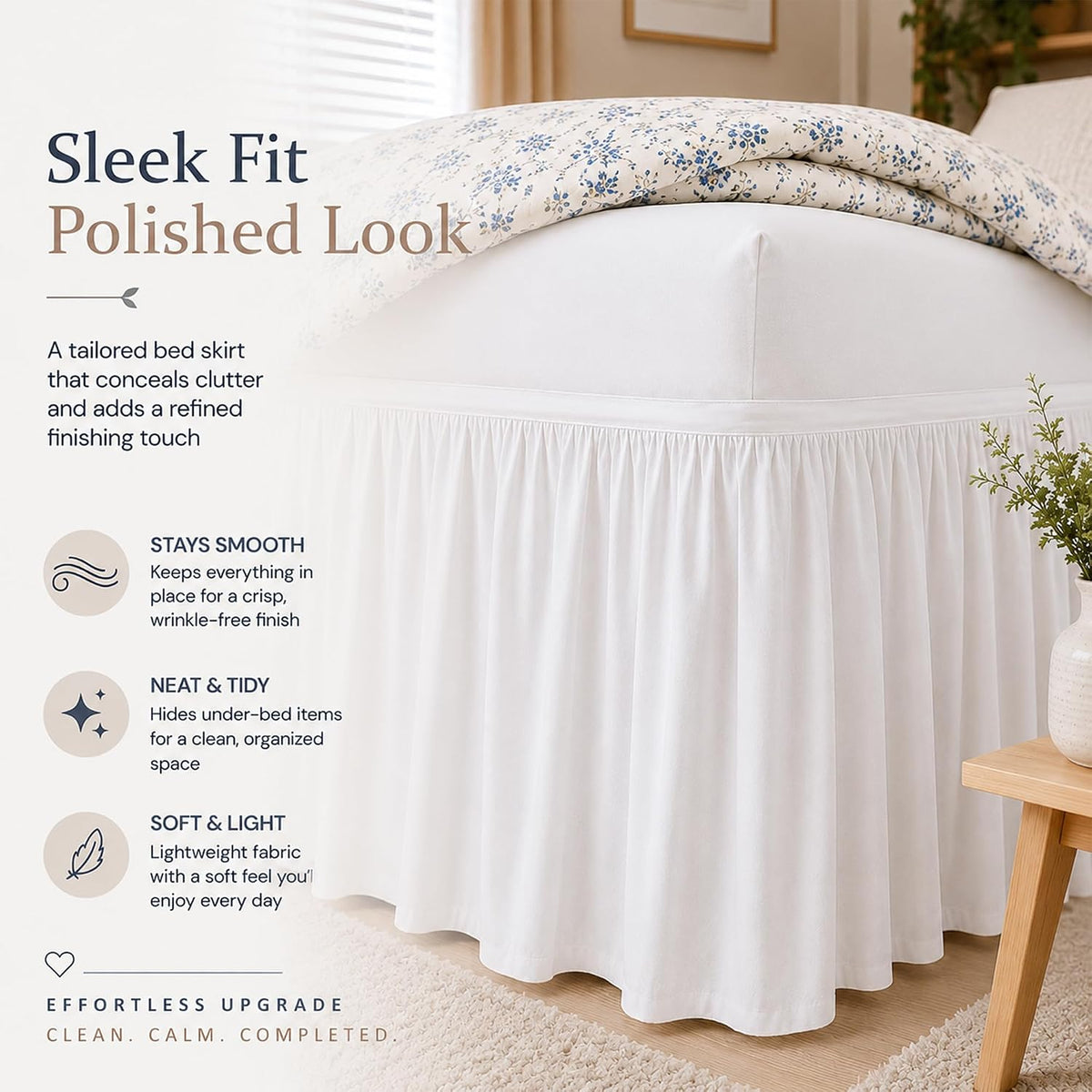 Cottingon Dorm Bed Skirt Twin XL 36" with Split Corners, 100% Microfiber Soft and Stylish, College Room Essential, Extra Long Dust Ruffle for Extended Beds, White