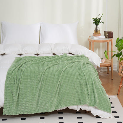 Puncuntex Fleece Throw Blanket Dark Green 50"×60" with Square Grid Design