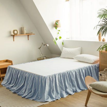 BISELINA French Linen Wrap Around Bed Skirt with Pleated Corner 14-Inch Tailored Drop Natural Flax Cotton Blend Basic Soft Cozy (14" Queen, Linen)