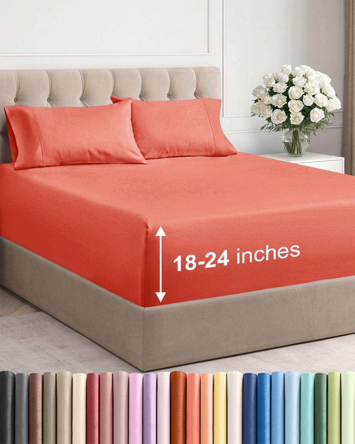 Extra Deep King Sheet Set - 4 Piece Breathable & Cooling - Antique White