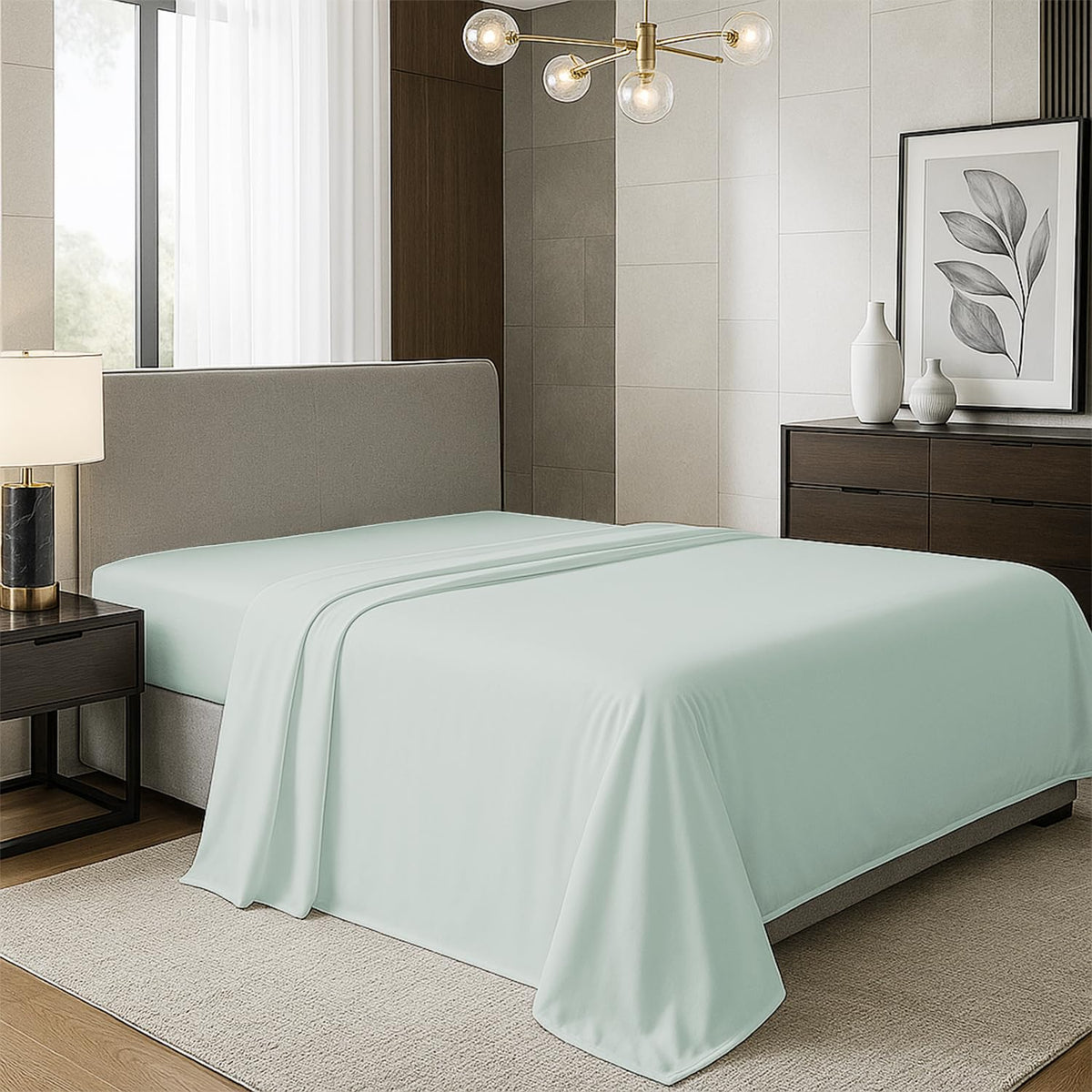 TEXAS LINEN CO. 100% Organic Cotton Queen Flat Sheet, Percale Weave, White