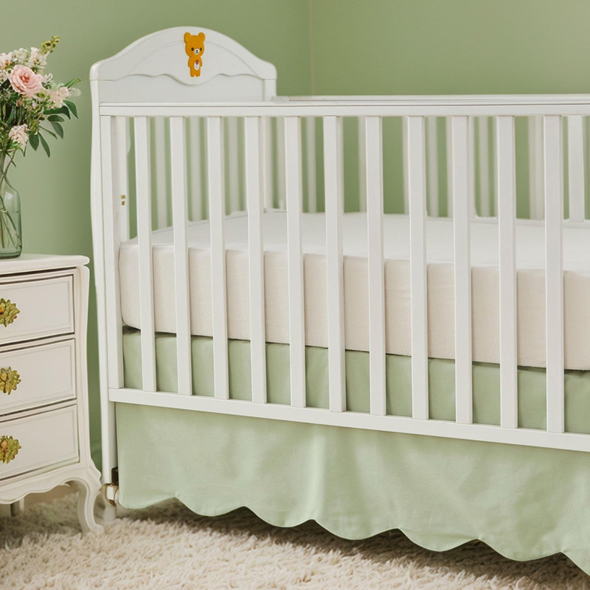 Brandream Scallop Edge Organic Cotton Crib Skirt, Baby Boy, Baby Girl, Gender Neutral Crib Skirt Toddler Bedskirt Farmhouse Chic Nursery Crib Bed Skirt, Boho Bohemian Solid Beige Skirt