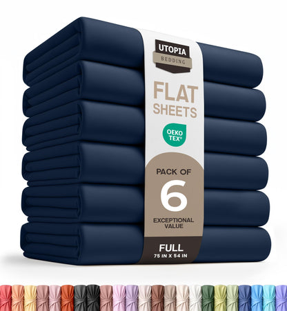 Utopia Bedding Flat Sheets - Pack of 6 - Soft Brushed Microfiber Fabric - Shrinkage & Fade Resistant Top Sheets - Easy Care (Full, White)