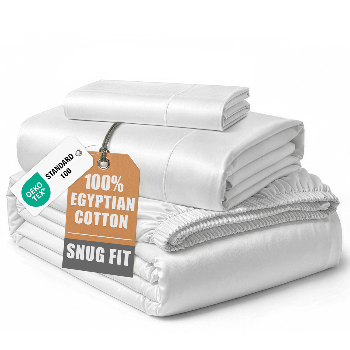 LANE LINEN 100% Egyptian Cotton Sheets King Size Silky Sateen Weave - White