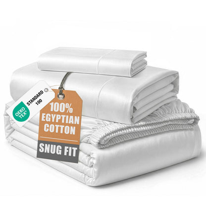 LANE LINEN 100% Egyptian Cotton Sheets King Size Silky Sateen Weave - White