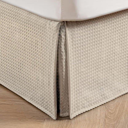 MIYE Pleated Waffle Weave Bed Skirt, Tailored Dust Ruffle 14 Inch Drop Easy Fit, Machine Washable,No Split Corners (Beige, King - 14" Drop)