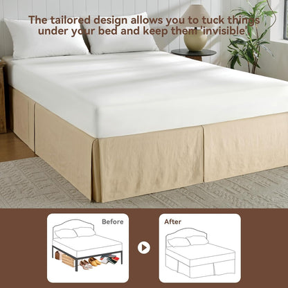 French Linen Bed Skirt 14" Tailored Drop Dust, Easy Fit Breathable Natural Flax Soft Cozy Farmhouse Bedding (14" Queen, 60"×80")