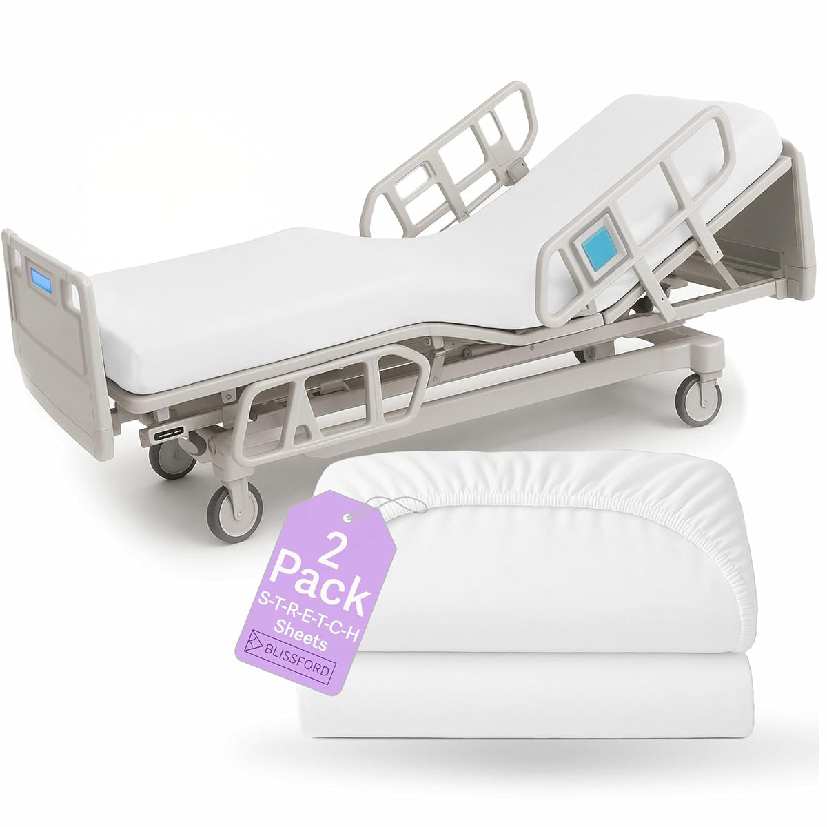 BLISSFORD 2 Pack Fitted Hospital Bed Sheets for Home Use, 36 x 84 x 12