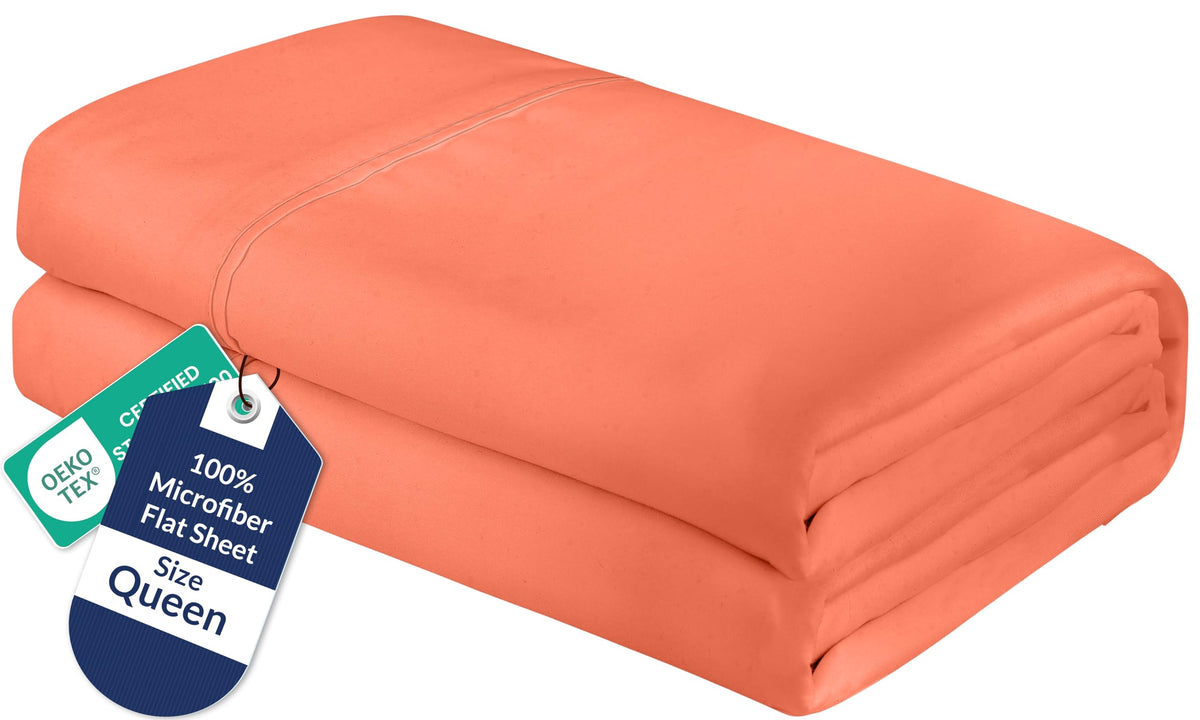 Royale Linens Queen Flat Sheet - Ultra Soft Brushed 1800 Microfiber Flat Sheets Only - Wrinkle Free & Stain Resistant - Hotel Quality Top Sheet for Bed (Queen, White)