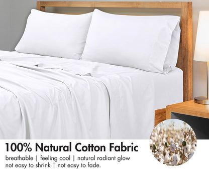 Royale Linens 300 Thread Count 100% Cotton Queen Flat Sheet Only - Super Soft Flat Sheets Only - Top Sheet Sold Separately - Breathable, Cool & Crisp White Flat Sheet (Queen, White)