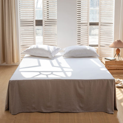 BISELINA French Linen Wrap Around Bed Skirt with Pleated Corner 14-Inch Tailored Drop Natural Flax Cotton Blend Basic Soft Cozy (14" Queen, Linen)
