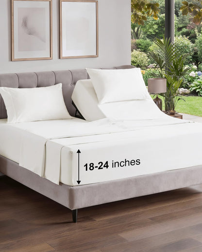 Extra Deep King Sheet Set - 4 Piece Breathable & Cooling - Antique White