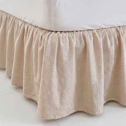 Tranqun Stripe Ruffled Bed Skirt Queen Size 16" Drop, Twin, Cream Ivory
