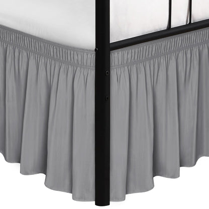 Wrap Around Queen Size Bed Skirt Split Corner 15" Drop-Elastic Dust Ruffle