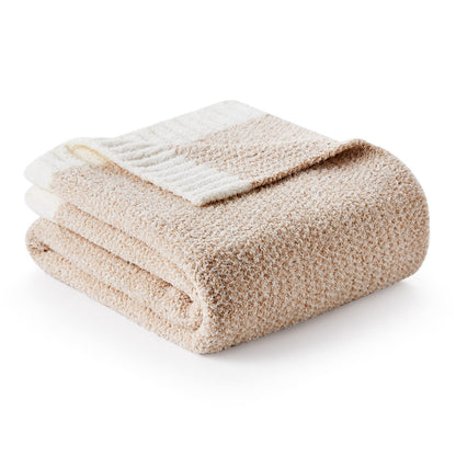 Snuggle Sac Buttery Ivory Throw Blanket for Couch, Reversible Super Soft Knitted Blankets, Warm Cozy Knit Fuzzy Plush Lightweight Throws Dupes for Sofa, Bed, Picnic, Ivory, 50 x 60 inches