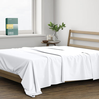 THREAD SPREAD 100% Organic Cotton King Flat Sheet - Percale Weave Cotton Flat Sheet Only (1 PC, White), Crisp, Cool, Strong & Breathable Lightweight Bed Linen Top Sheets, GOTS Certified Sheets