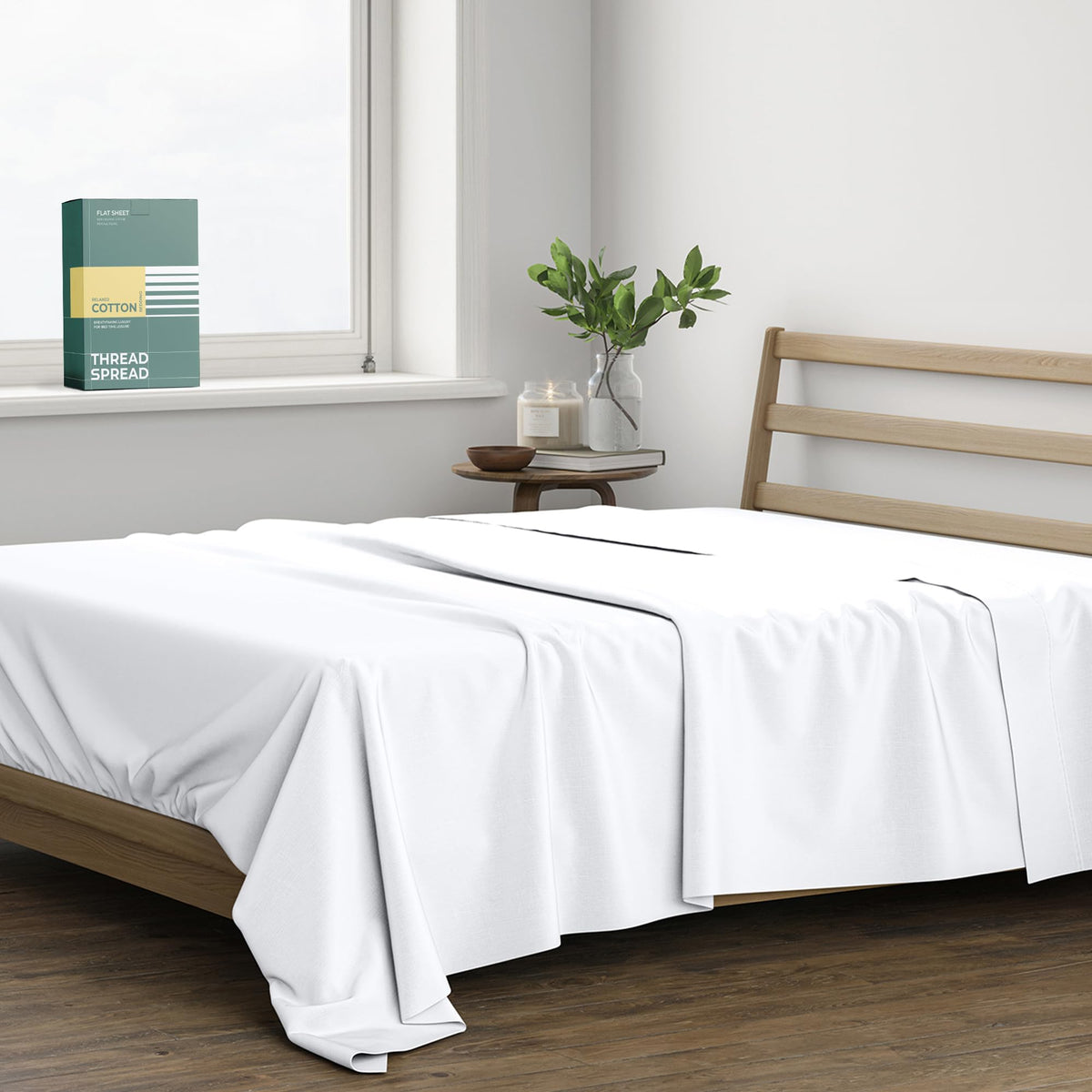 THREAD SPREAD 100% Organic Cotton King Flat Sheet - Percale Weave Cotton Flat Sheet Only (1 PC, White), Crisp, Cool, Strong & Breathable Lightweight Bed Linen Top Sheets, GOTS Certified Sheets