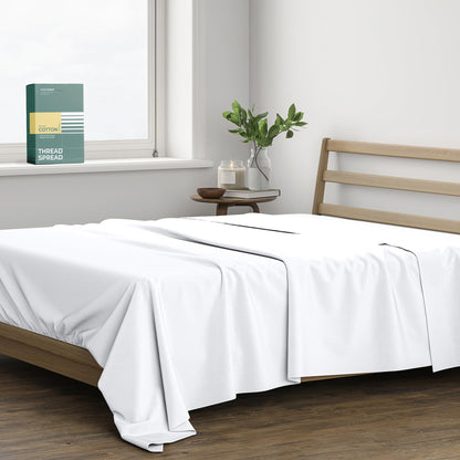 THREAD SPREAD 100% Organic Cotton King Flat Sheet - Percale Weave Cotton Flat Sheet Only (1 PC, White), Crisp, Cool, Strong & Breathable Lightweight Bed Linen Top Sheets, GOTS Certified Sheets