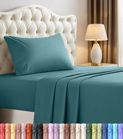Queen Sheets Set, 4 Pieces 16" Deep Pocket Hotel Luxury Bed Sheets, Grey