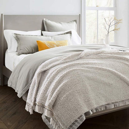 Ultra Soft Fleece Sherpa Blanket King Size,Lightweight Cozy Boho Bed Blanket with Decorative Tassel, Pattern Reversible, 2 Tones Ombre Light Brown,104”x90”