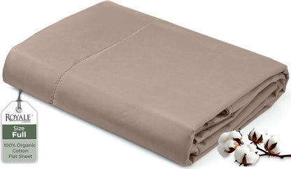 Royale Linens 100% Organic Cotton Queen Flat Sheet Only - Super Soft - Percale Top Sheets - Queen Flat Sheet Sold Separately - Breathable, Cool & Crisp White Sheets Only (90" x 102", White)