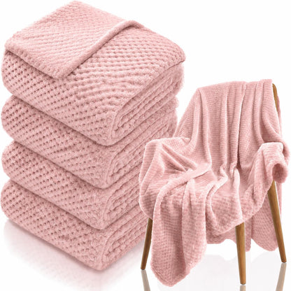 4 Pack Fleece Throw Blankets 50x60 Inches - 270 GSM Ultra Soft Plush Flannel for Bed Couch Sofa, Lightweight Warm 3D Waffle Texture, No Shedding No Pilling All Season Throw (Gray)