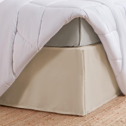 SLEEP ZONE Pleated Bed Skirts King Size, 15 inch Tailored Drop Easy Fit Bedskirt, Anti-Static, Fade Resistant (King, Beige)