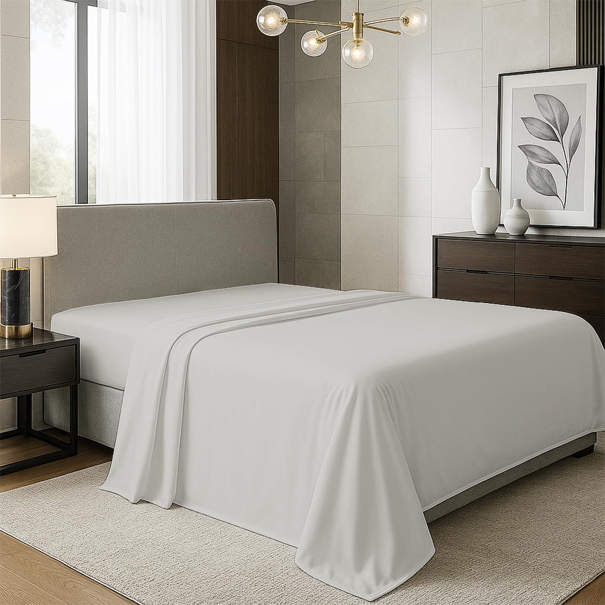 TEXAS LINEN CO. 100% Organic Cotton Queen Flat Sheet, Percale Weave, White
