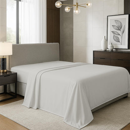 TEXAS LINEN CO. 100% Organic Cotton Queen Flat Sheet, Percale Weave, White