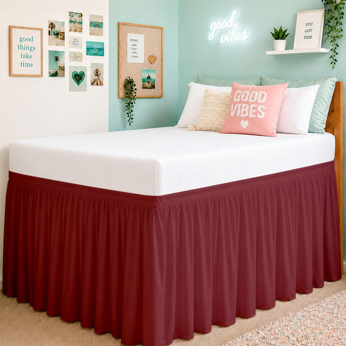Cottington Lane Ruffled Dorm Room Bed Skirt Twin XL 30 Inch Drop, White