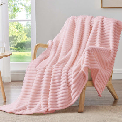 BEDELITE Ribbed Fleece Throw Blanket for Couch, Cream, 50"x60"