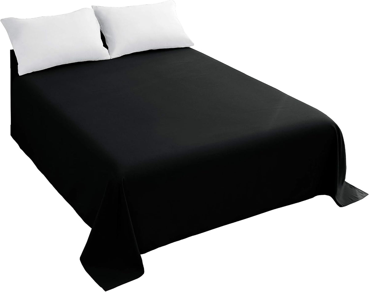 Sfoothome Queen Flat Sheet Black Top Sheet, Premium Hotel 1-Piece, Luxury and Soft 1500 Thread Count Quality Bedding Flat Sheet, Wrinkle-Free, Stain-Resistant