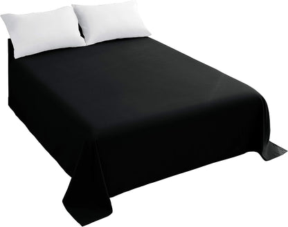 Sfoothome Queen Flat Sheet Black Top Sheet, Premium Hotel 1-Piece, Luxury and Soft 1500 Thread Count Quality Bedding Flat Sheet, Wrinkle-Free, Stain-Resistant