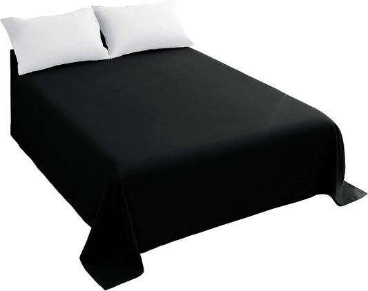 Sfoothome Queen Flat Sheet Black Top Sheet, Premium Hotel 1-Piece, Luxury and Soft 1500 Thread Count Quality Bedding Flat Sheet, Wrinkle-Free, Stain-Resistant