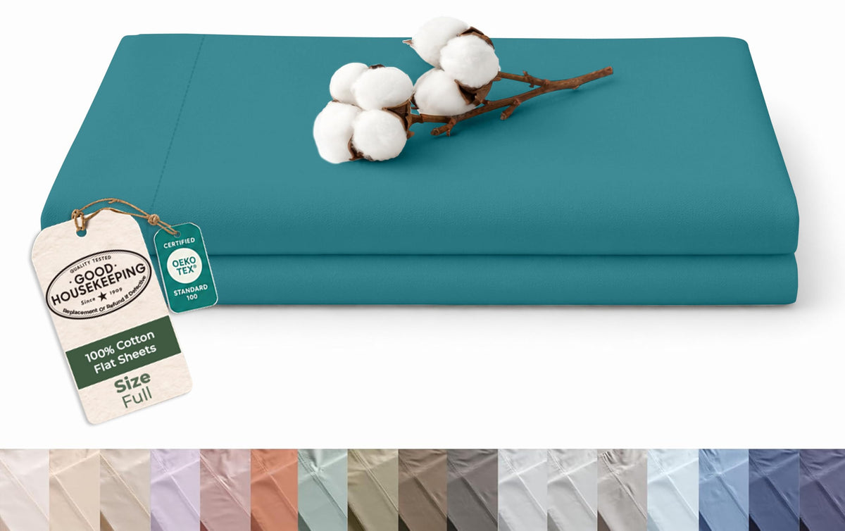 Royale Linens 100% Organic Cotton Full Size Flat Sheet Only - Percale Top Sheets - Full Flat Sheet Sold Separately - Lightweight & Super Soft 100% Cotton White Bed Sheets Only (81" x 96", White)