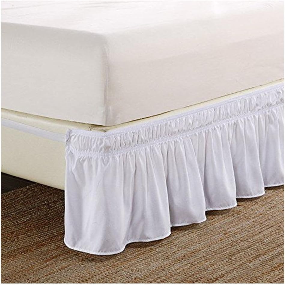 Pleated Three Sides Fabrics Wrap Around Style Egyptian Cotton Elastic 17 inch Drop Dust Bed Skirt for Twin/Full,Queen,King Size Beds(King, White)