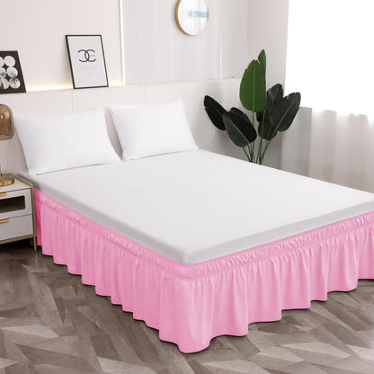 Toodou Easy to Install Wrap Around Bed Skirt Three Fabric Sides Elastic Dust Ruffled 16 Inch Tailored Drop, Fade Resistant-Black, Twin/Twin XL