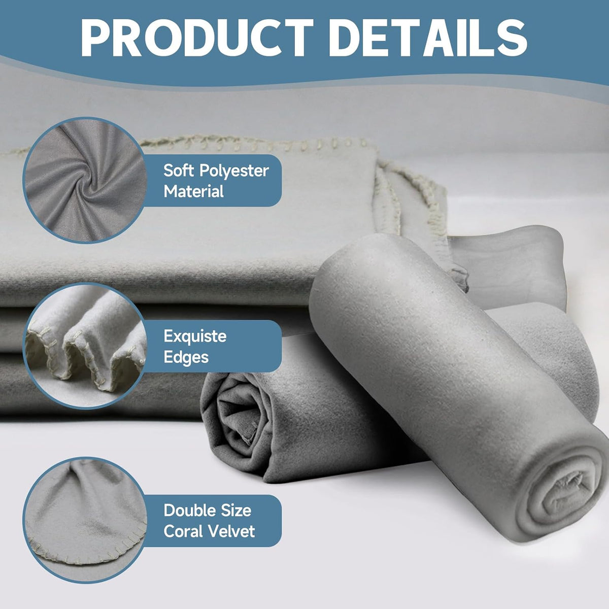 Fleece Throw Blankets Bulk 12PCS 60 x 50 in Soft Blankets Fabric Warm Lightweight Wool Blanket Cozy Coverlet for Beds Sofas Home Wedding Season (Light Gray)