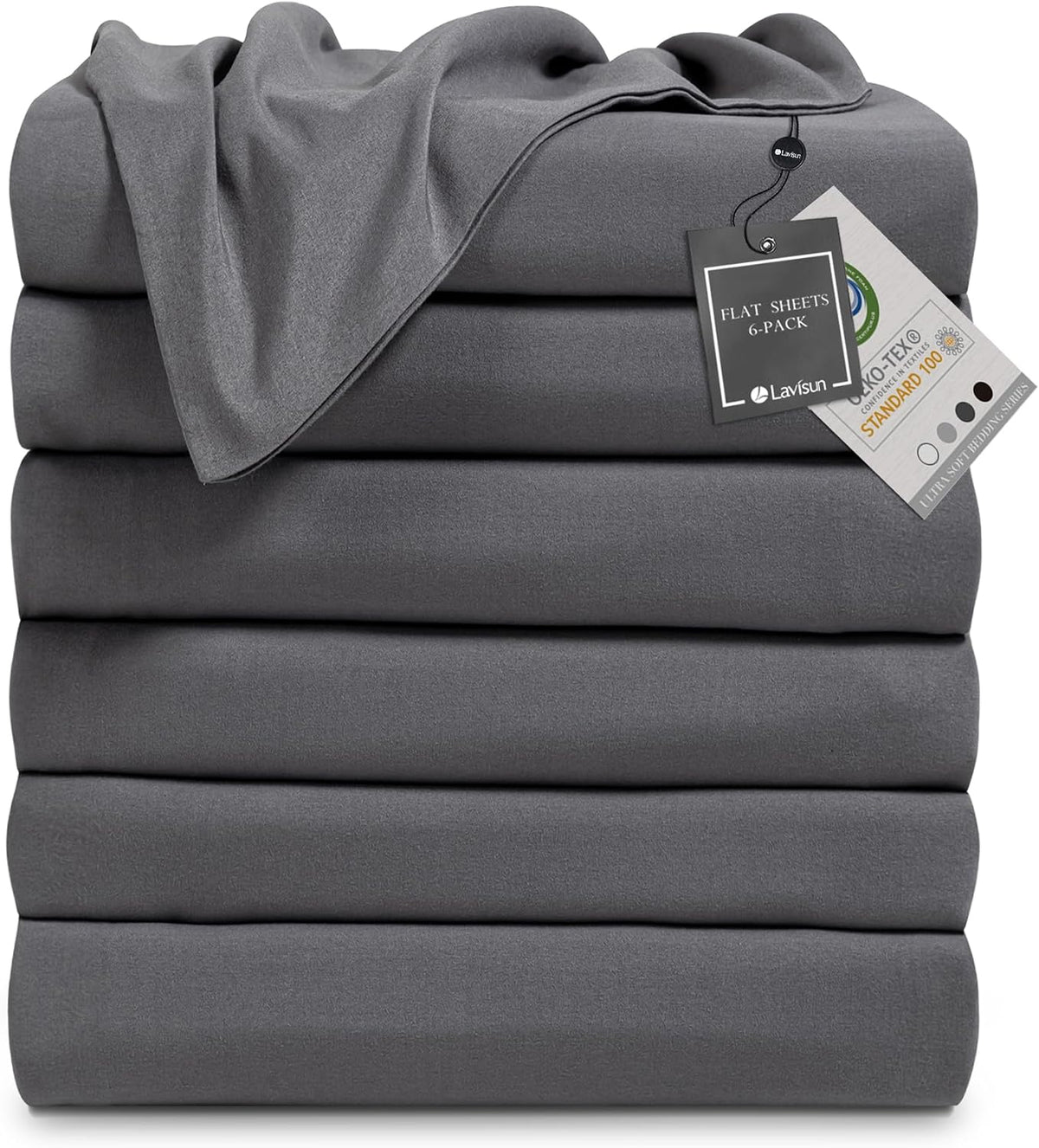 Lavisun Twin Flat Sheets Only, 6 Pack Soft Brushed Microfiber Bedding Sheets for Hotel, Massage, Hospital, Home, Dorm, Bulk Top Flat Sheets Only Twin Size (Grey)